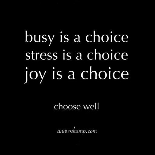 Busy is a choice. Stress is a choice. Joy is a Choice. Choose Well ~ quote